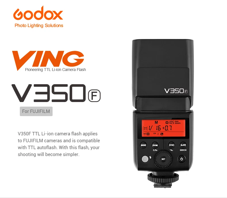 Godox V350F ttl HSS 1/8000s X Системная камера Speedlite со встроенным литий-ионным аккумулятором 2000 мАч+ передатчик Xpro-F для камеры Fuji
