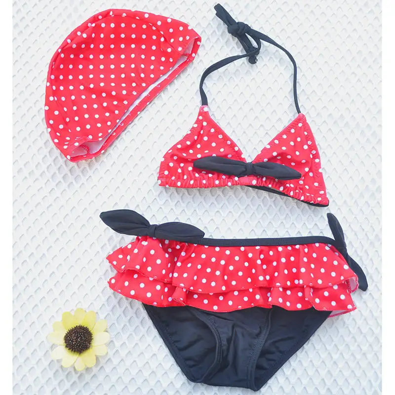Купальник для Обувь девочек в белый горошек красная юбка сплит бикини набор