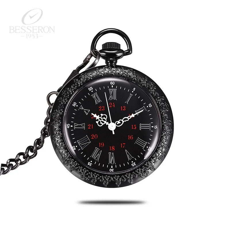 BESSERON Карманные Часы Кварцевые Античный Черный Роман Открытым Лицом Стимпанк