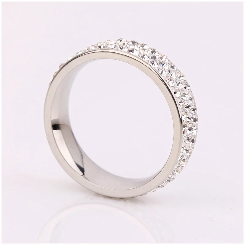white fashion 3 row CZ crystal full rhinestone ring jewelry stainless steel rings for women tail best selling charm female | Украшения и