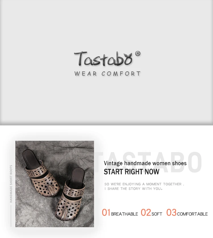 Tastabo/уличные тапочки с отверстиями; обувь из натуральной кожи; шлепанцы ручной работы; повседневная обувь на нескользящей мягкой подошве; женская пляжная обувь
