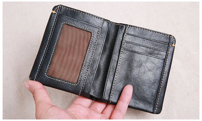 AETOO Wallet men's short leather super thin youth first layer cowhide handmade simple soft leather wallet vertical mini wallet