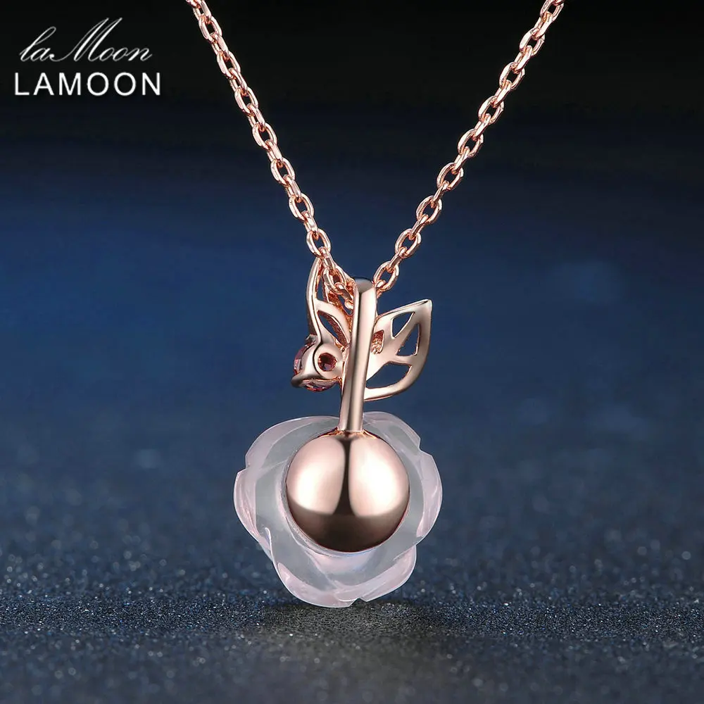 LAMOON Rose Flower 925 Sterling Silver Chain Necklace&ampPendent For Women 100% Natural Gemstone Quartz Fine Jewelry LMNI025 | Украшения и