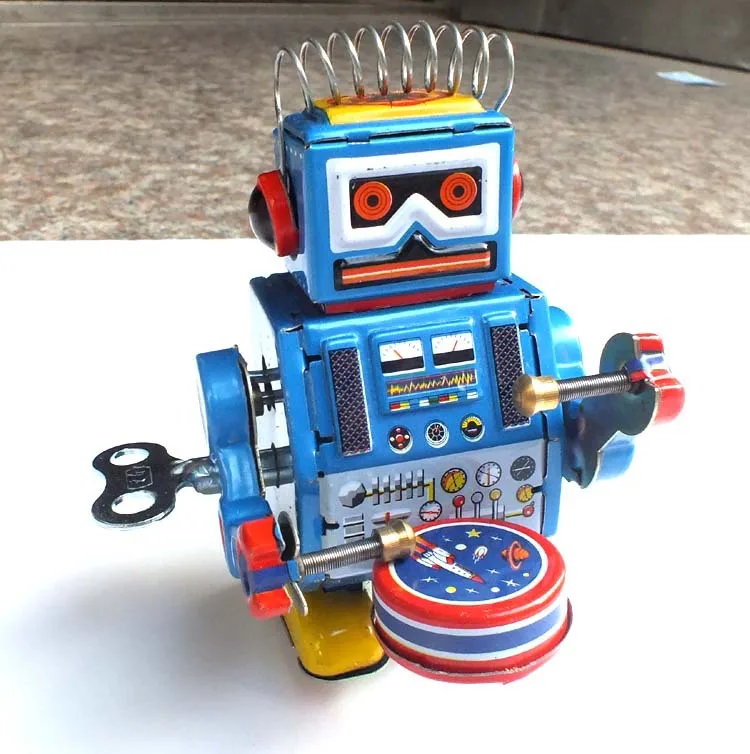 Newest Design Retro Styles beating drum Robot Tinplate Clockwork toy for Kids Classic Toys | Игрушки и хобби