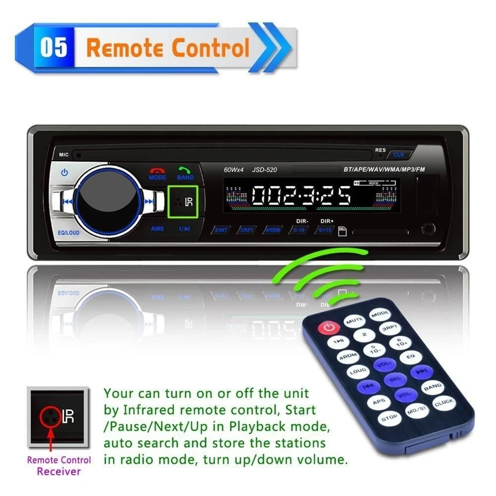1DIN Автомобильный MP3 плеер FM радио в тире Bluetooth USB/TF WMA w/пульт дистанционного