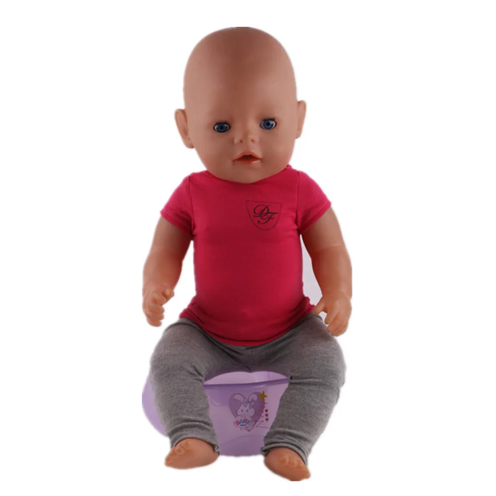 Красные футболки с коротким рукавом + серые леггинсы подходит 43 см Zapf Baby Born кукла