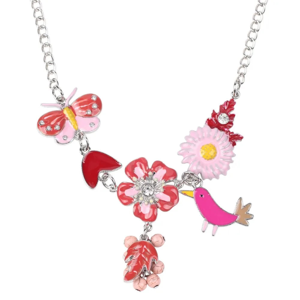 Bonsny массивное ожерелье с эмалью и цветком птицы длинная цепь из сплава Подвески