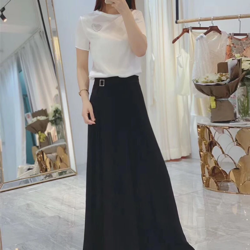 

Women Silk Wide Leg Pants 2019 Summer Holiday 100% Silk Skirt Pants Belt Slim Expansion Bottom Silk Pants New