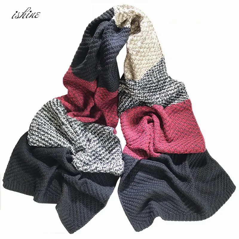 Модный шерстяной шарф в стиле пэчворк 3 цвета для мужчин и женщин шерстяные шарфы