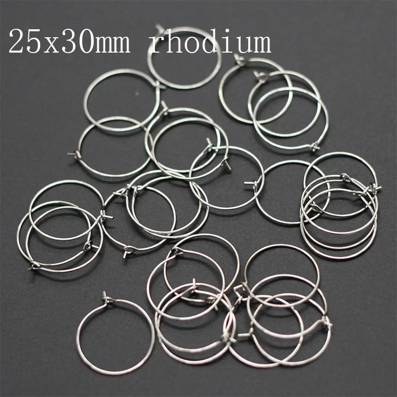 rhodium25x30mm 50pcs 50 шт./лот, Золотые круглые проволочные серьги-обручи, 25 мм, 30 мм, гипоаллергенные петли для сережек из нержавеющей стали для изготовления ювелирных изделий своими руками - Окраска металла: rhodium25x30mm 50pcs