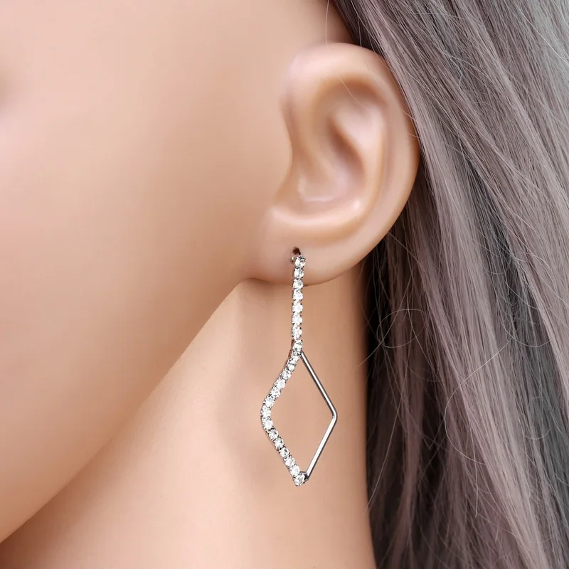 HanCheng висячие серьги с драгоценным камнем Стразы треугольные длинные для женщин