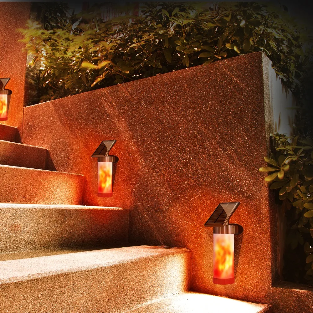 

3 Modes Wall Solar Lamp Flickering Flame Effect 30 Lm Outdoor Yard Stair Pathway Landscape Solar Light Garden Decoration