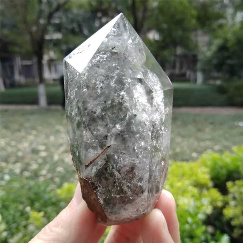 Потрясающий призрак кварц палочка Phantom Himalaya живописный КРИСТАЛЛ ТОЧКА стоящий