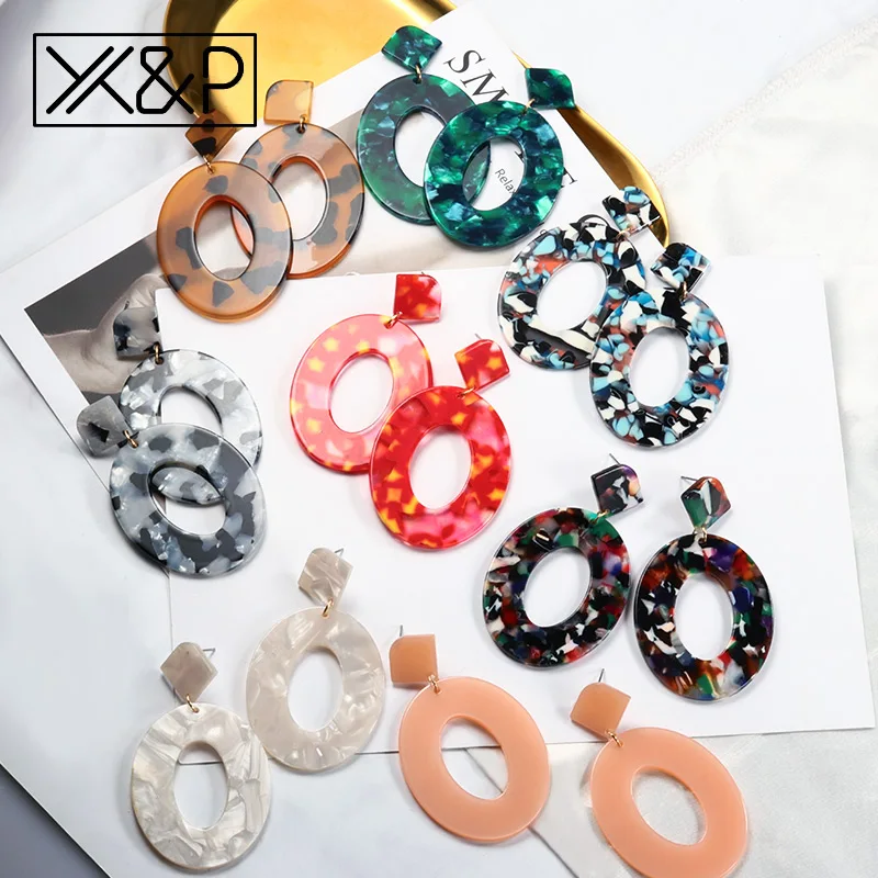 X& P акриловые женские серьги большие длинные массивные полимерные овальные квадратные геометрические Висячие серьги для женщин богемные ювелирные изделия