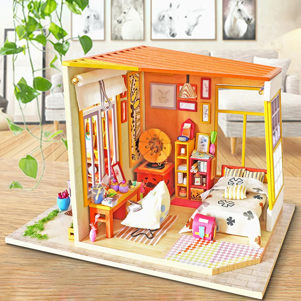 CUTEBEE деревянная кукольная мебель DIY миниатюрная 3D модель с светодиодный пылезащитный чехол кукольный домик игрушки для детей подарки на день рождения k319
