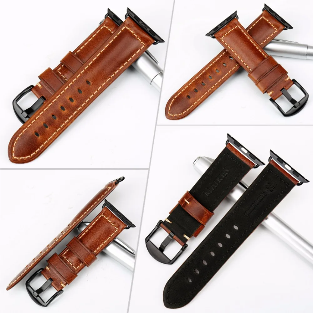 Браслет из вощеной кожи для Apple Watch Band 42 мм 38 аксессуары iWatch ремешок сохраняет