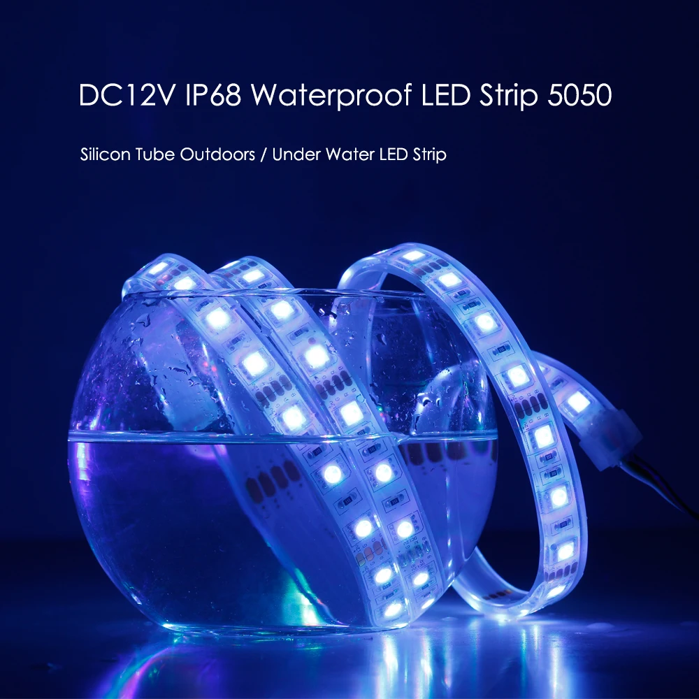 DC12V IP68 Водонепроницаемый 5050 Светодиодные ленты 60 светодиодный/м 0,5 м/1 м Водонепроницаемый лента, используете устройство под водой для плавательного Бассеина, садок для рыбы, Ванная комната