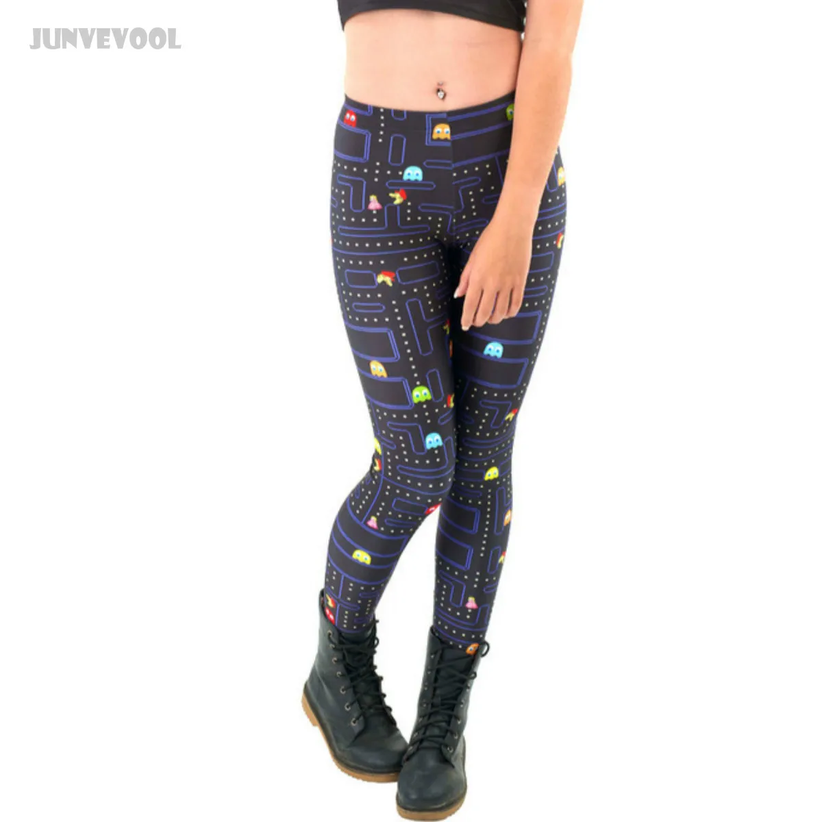 Черные рок женские леггинсы Pac Man в горошек с цифровой печатью забавные игровые