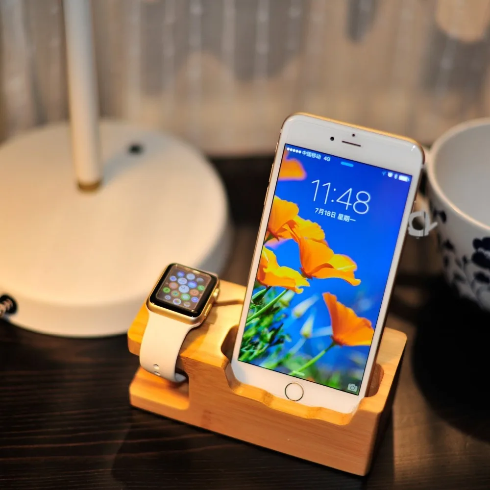 Настольный бамбуковый кронштейн для хранения Apple Watch подставка iphone с USB-зарядкой