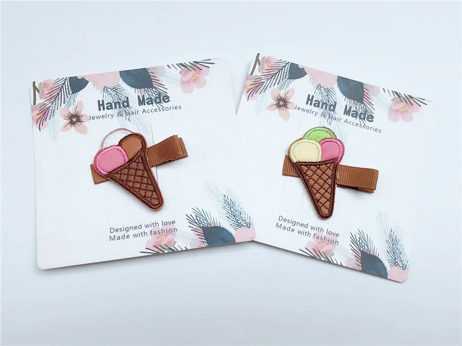 Бутик 10 шт. модные милые кожаные заколки для волос в виде мороженого однотонные