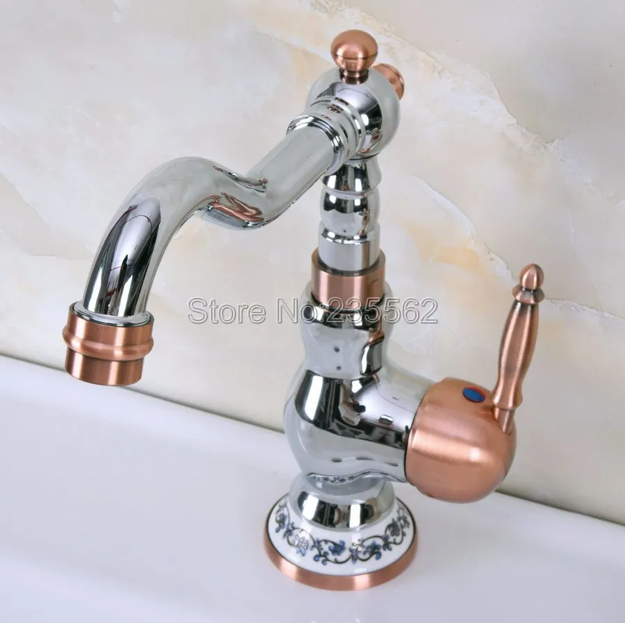 

Chrome Red Copper Brass Single Handle Bathroom Sink Mixer Faucet Swivel Spout Bathroom Kitchen Hot and Cold Water Taps Lnf905