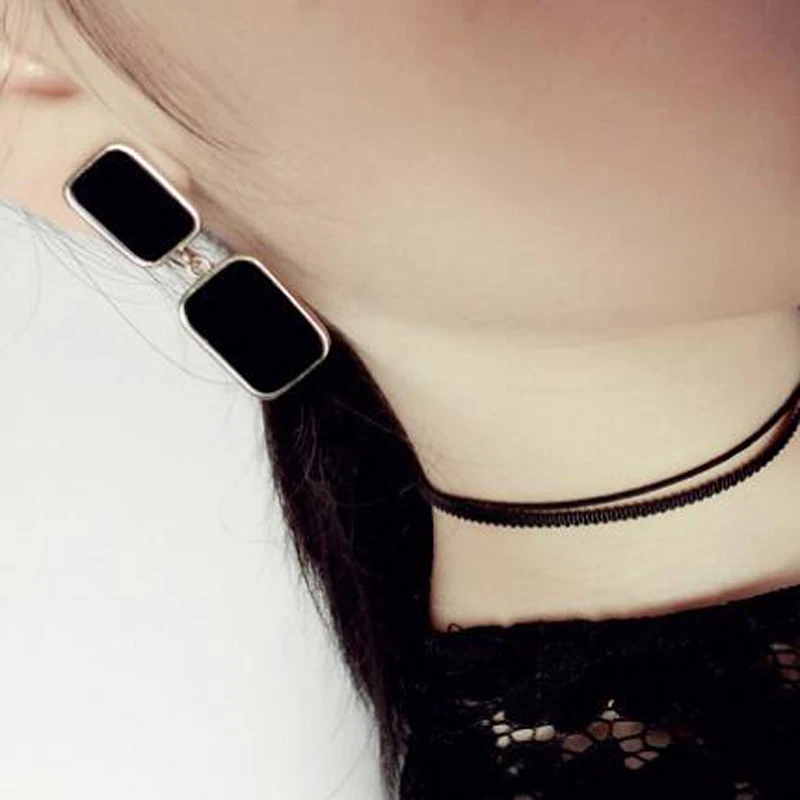 2017 Высокое Качество Черный Акриловые Квадратных Серьги Падения Позолоченные Рок