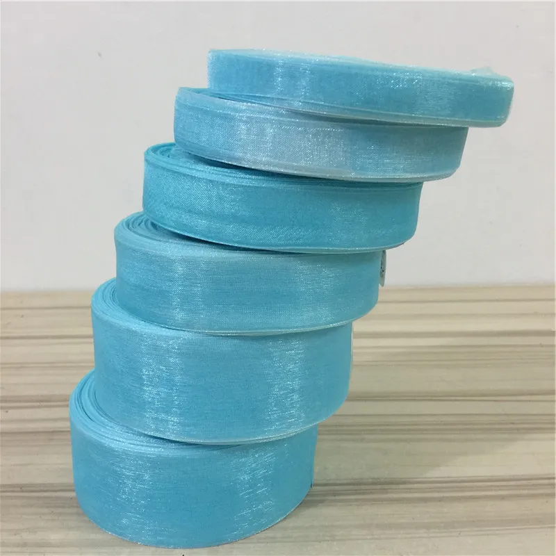 Шифоновая лента из органзы светло-голубого цвета украшение сделай сам для