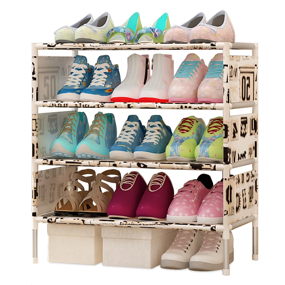 Buy Simple shoe rack Easy Assembled Non-woven 4 Tier Shoes shelf Storage Organizer Stand Holder Keep Room Neat Door Space Saving on