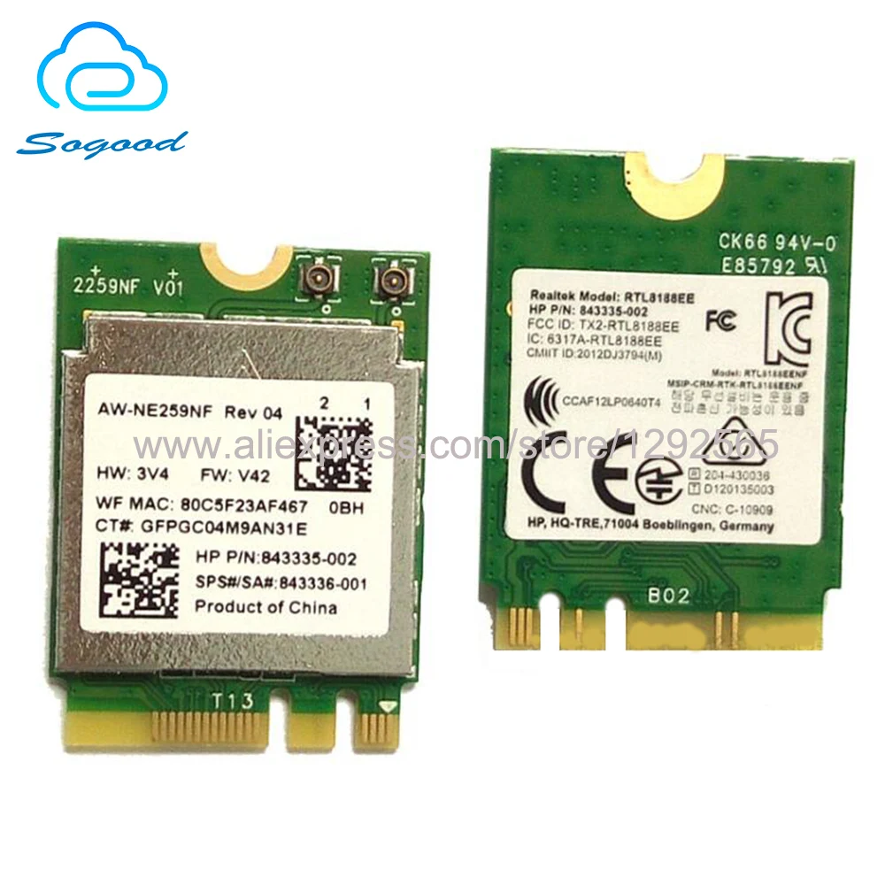 Оригинальная RTL8188EE AW NE259NF 2 4G NGFF M2 802.11b/G/N SPS 843336 001 150Mpbs беспроводная сетевая карта