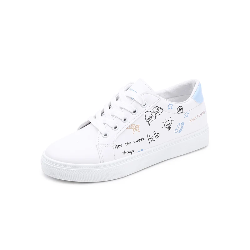 Женская теннисная обувь на шнуровке однотонная Белая из искусственной кожи