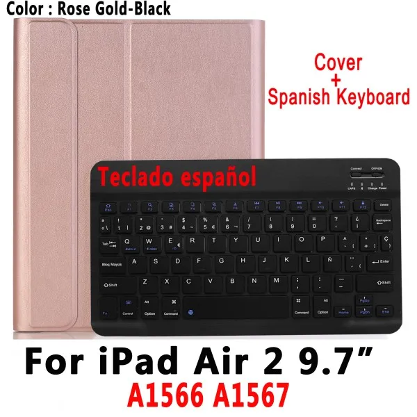 For iPad Air 2 Испанская клавиатура чехол для Apple iPad 9,7 6th 5th Generation Air/Air 2/Pro 9,7 A1822 A1823 A1954 A1566 A1673 держатель для карандашей - Цвет: For iPad Air 2