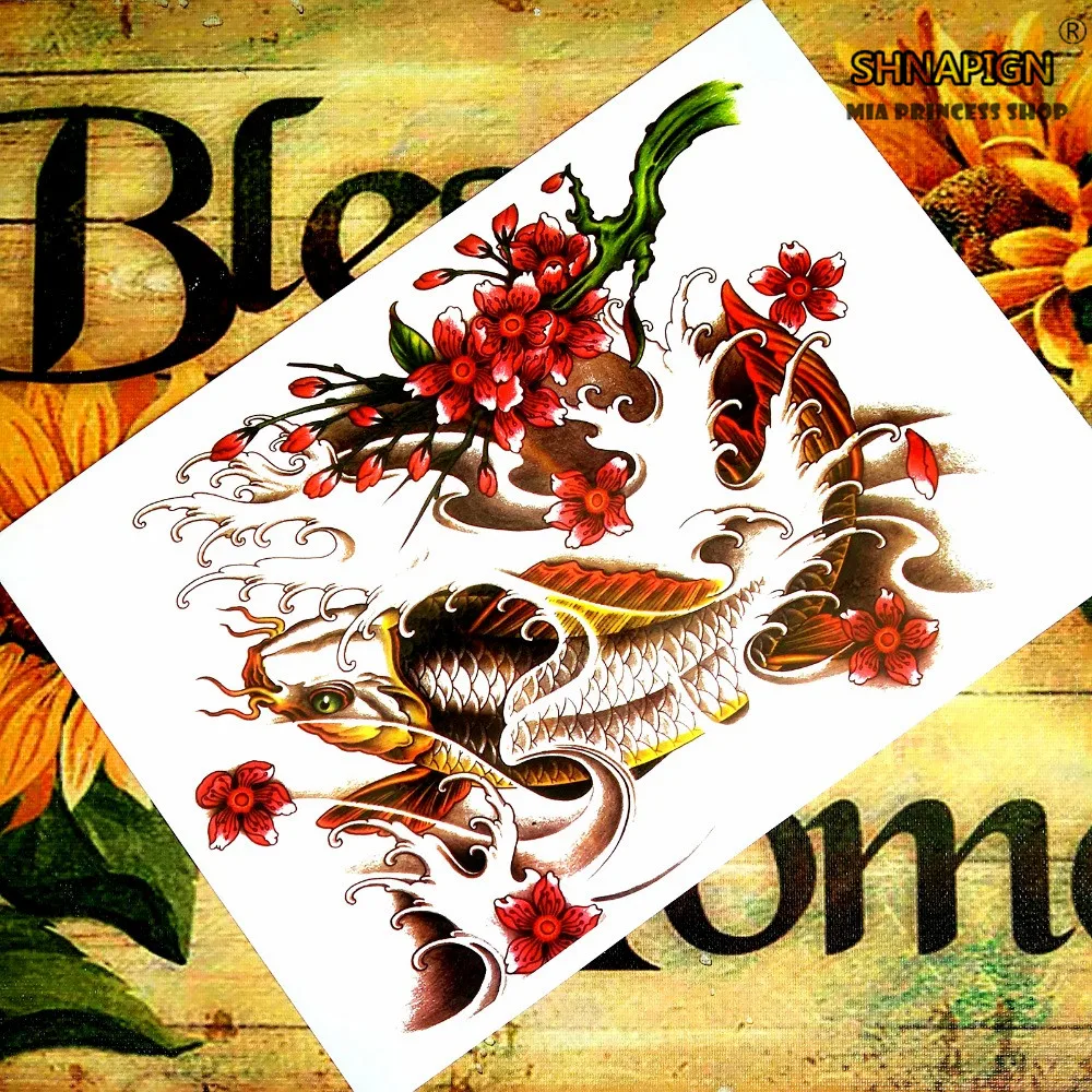 SHNAPIGN Koi safflower китайский стиль временное искусство тела, флеш тату наклейки 21*15 см, водонепроницаемые хна тату секс продукты