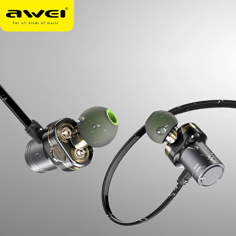 AWEI X670BL 2DD водонепроницаемые bluetooth наушники двойные динамические спортивные Hi Fi