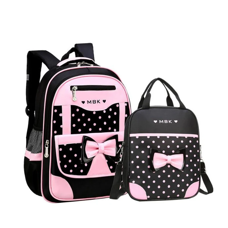 Новые модные школьные ранцы для девочек, Детский рюкзак с мультипликационным рисунком, милый детский рюкзак в горошек с бантом для девочек, ...