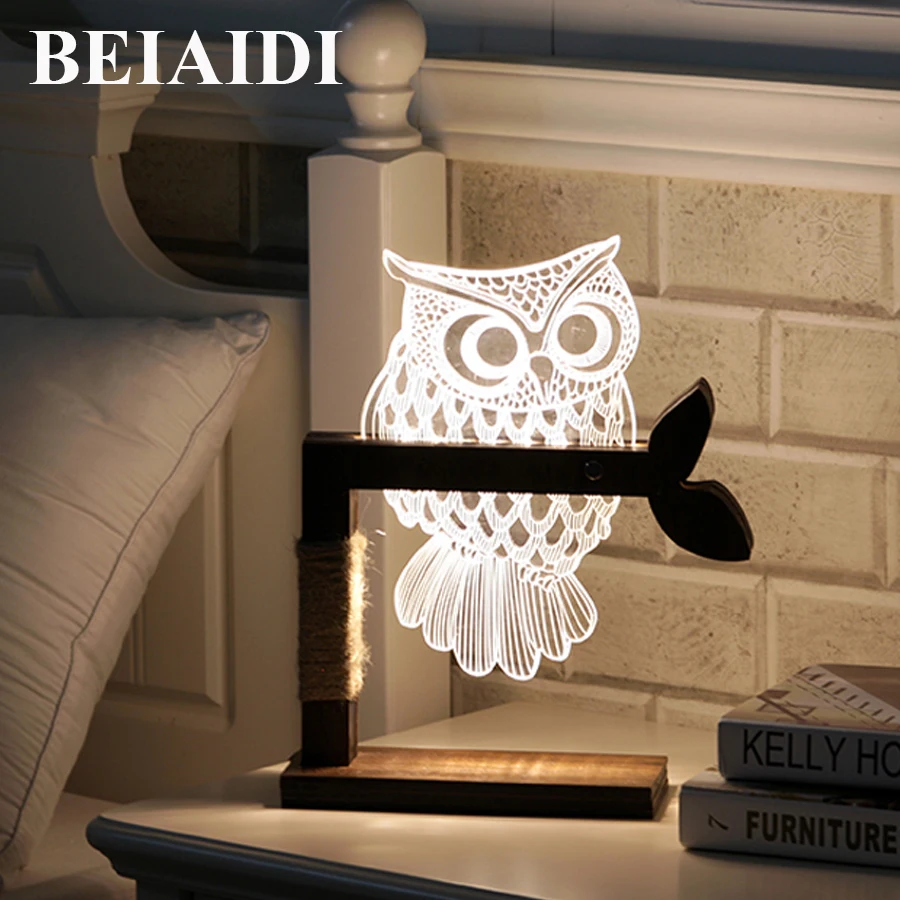 Акриловая настольная лампа BEIAIDI 3D Vision светодиодный ночник в виде совы бабочки