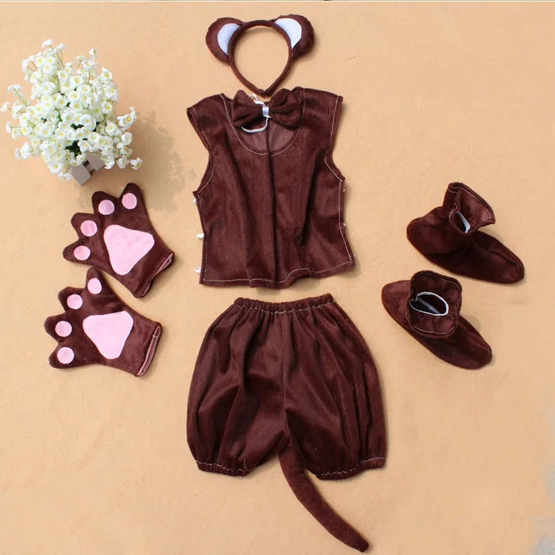 style 1 Детский костюм для Хэллоуина с изображением обезьяны из мультфильма, головной убор, перчатки, одежда для сцены с животными для мальчиков и девочек - Цвет: style 1