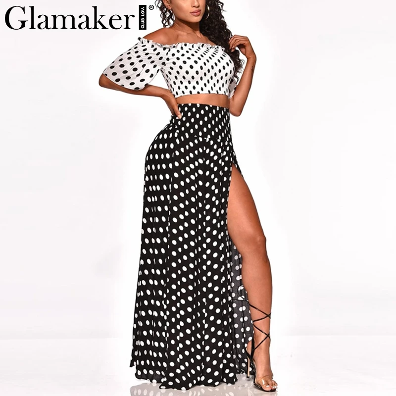 Glamaker, плюс размер, винтажное платье макси в горошек, женское летнее облегающее платье с открытыми плечами, элегантный костюм из двух частей, женское сексуальное платье