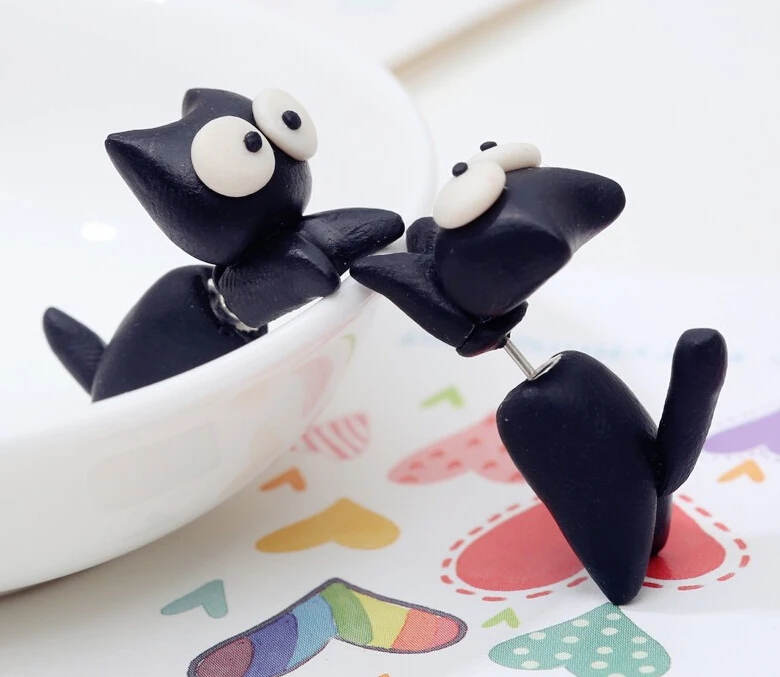 

Personalized Polymer Clay Accessories Earring For Women Lovely Cartoon Cat Ear Stud Fashion Earrings Wholesale 12 Pairs