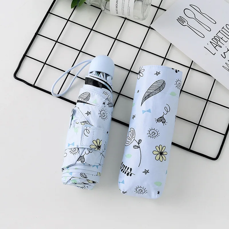 Blue Kocotree, мини зонт от солнца, ветрозащитный, ультра-светильник, карманный, пять складных зонтов, для дождя, для женщин, романтические цветы, стильный, анти-УФ зонтик - Цвет: Blue