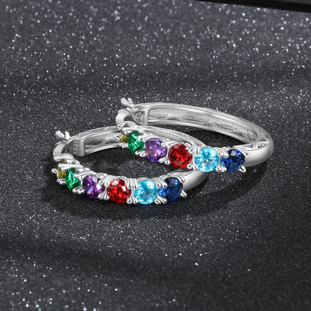 Personalized 925 Sterling Silver Hoop Earrings for Women Custom 6 Birthstones Statement Earrings Birthday Gift JewelOra EA103257