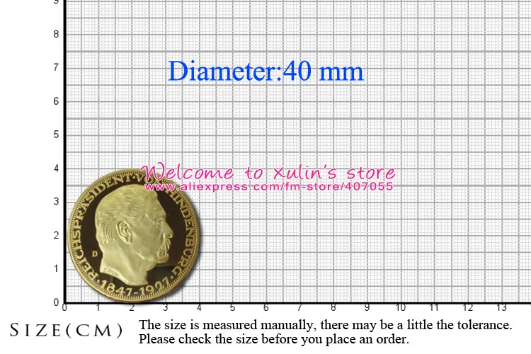 XDC0101I 5 шт. Германия президент пол вон хинденбург 1847 1934 80 я искусственная монета