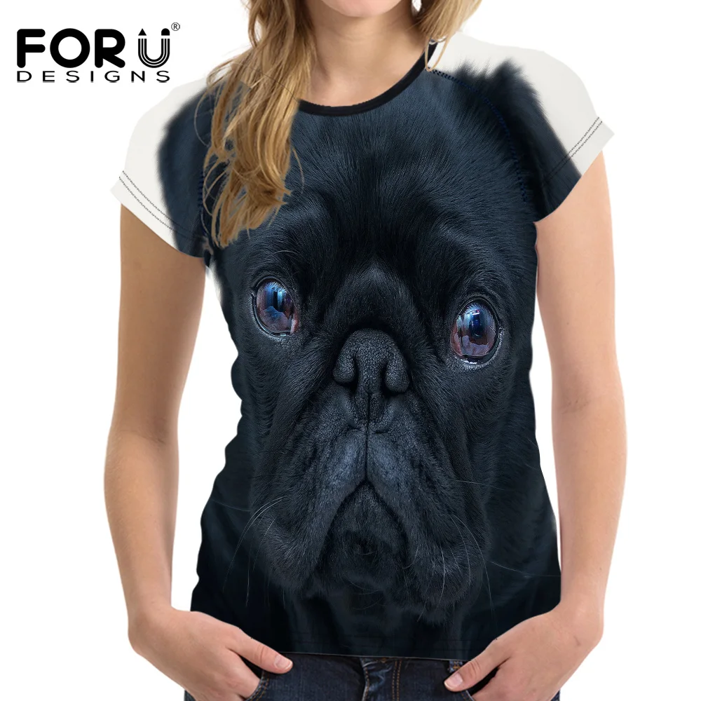 

FORUDESIGNS Pug Dog Women Summer T shirt Animal Pattern Female T-shirts Casual Tees Tops Ladies Short Sleeved Crop Top Tee 2018