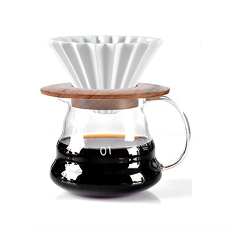 White - 550ML Pot Керамическая кофейная капельница V60 стиль 1-2 чашки кофе капельный фильтр чашка Перманентный залить над кофеварка с набором кофе инструменты - Цвет: White - 550ML Pot