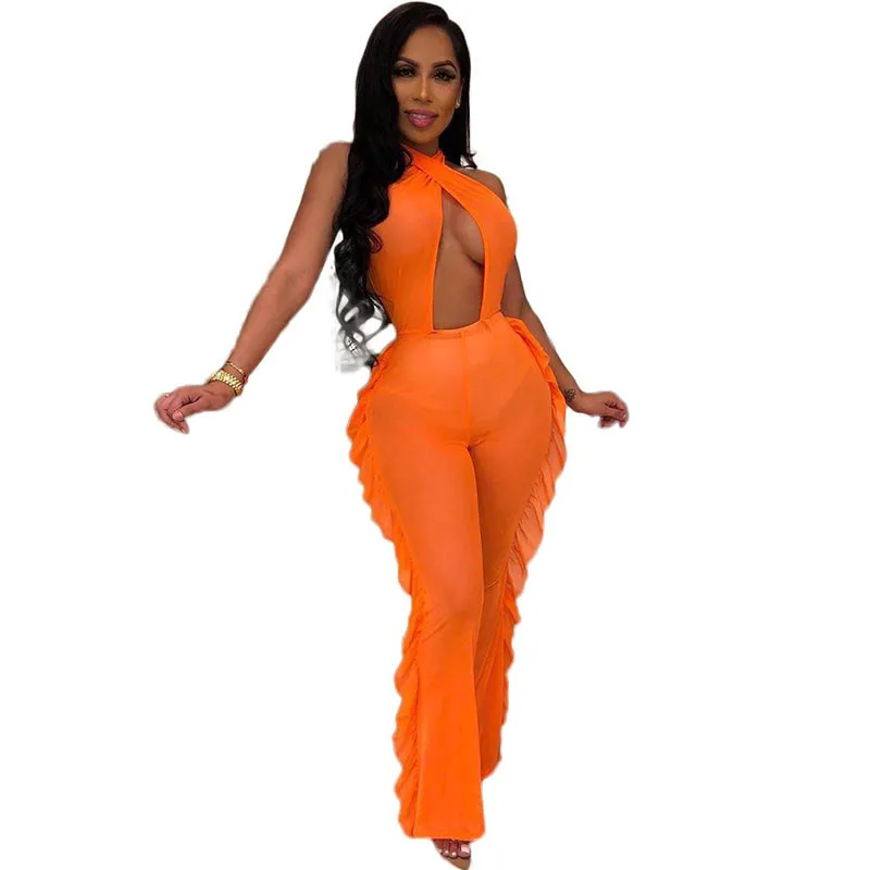 Сетчатый прозрачный сексуальный комбинезон для женщин с бретельками без рукавов