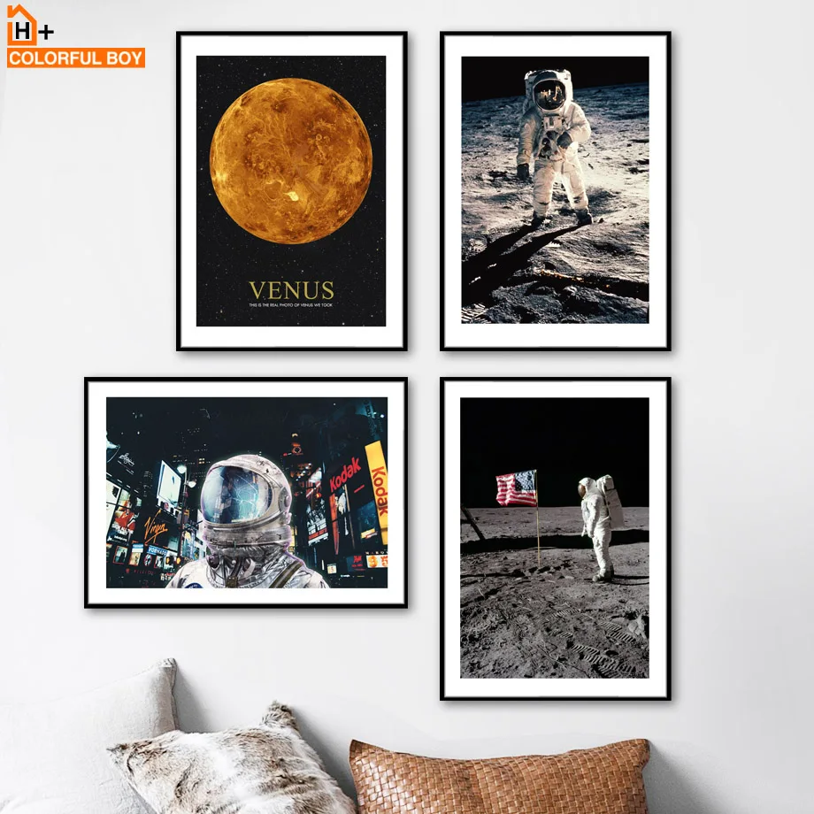 Настенная картина Venus Moon Lander с изображением астронавта и времени квадратная