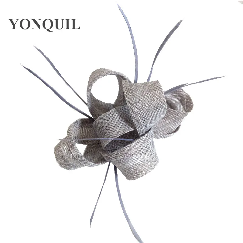 Grey or multiple colors imitation sinamay hats feather flower fascinators for party bridal hair accessories cocktail hats| |