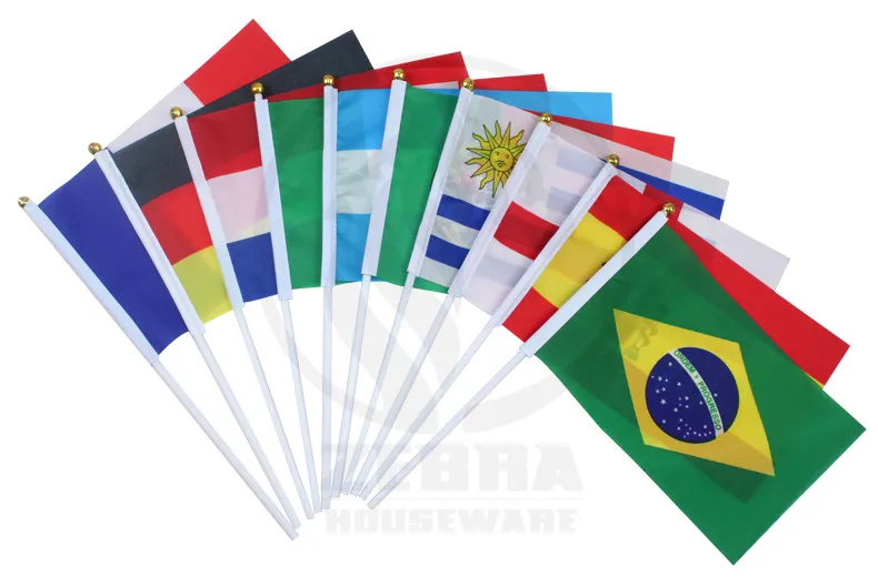 10 PCS/Lot 14*21cm BARBADOS National Flags Small Barbados Hand Flying Banner with pcs of 30cm Poles for Celebration |