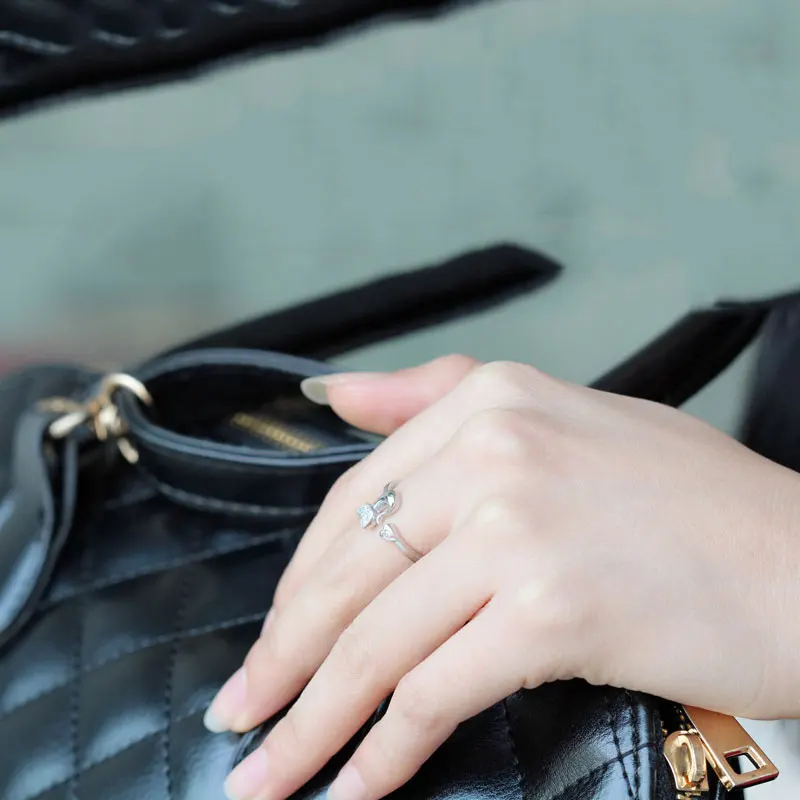 Женское кольцо из серебра 100% пробы с фианитом регулируемого размера|silver cat ring|cat