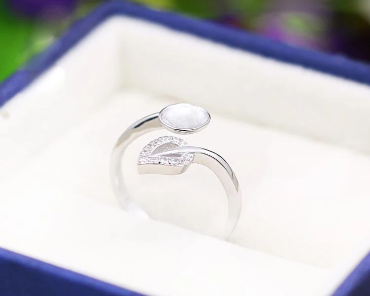 925 Sterling Silver Color Adjustable Leaf Ring Base Settings With 8MM-11MM Round Cabochon Ring Base Blanks Setting DIY Jewelry