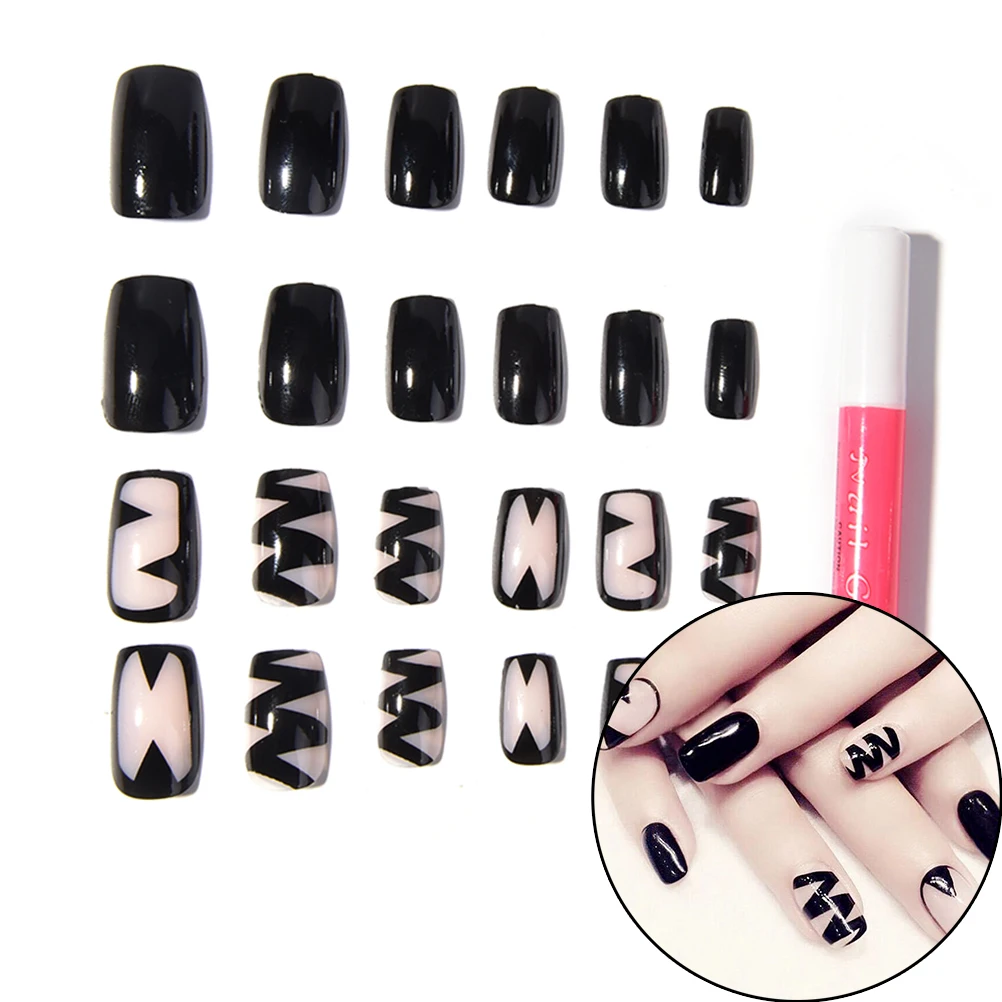 Художественный дизайн поддельные ногти с клеем стикер 24 шт./лот фальшивые новые